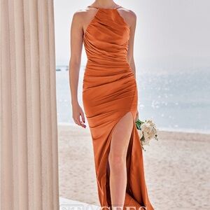 Elegant rust Orange Halter Dress bridesmaids homecoming